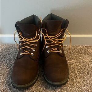 Men's Brown Timberland Boots with Yellow Laces